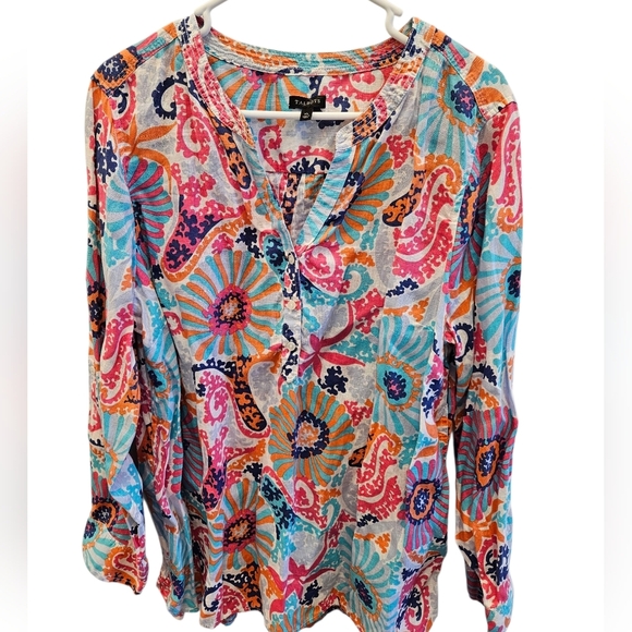 Talbots Floral Paisley Linen Button Top Womens Multicolor - Picture 6 of 6